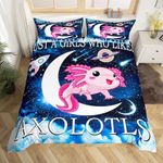 Cartoon Axolotl Bedding Set Kawaii Axolotl Galaxy Comforter Cover for Kids Boys Girls Teens 3D Animals Duvet Cover Breathable Salamander Moon Donut Bedspread Cover Room Decor Quilt Cover Full Size