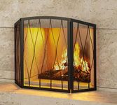 Kingson Fireplace Screen 3- Panel Modern Handcrafted Wrought Iron Foldable Metal Mesh, Heavy Duty Decorative Fire Spark Guard Cover for Living Room Home Decor Black Finish