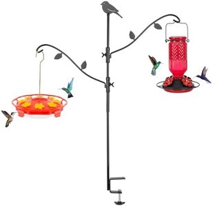 FEED GARDEN Deck Bird Feeder Pole, 42 Inches, Multiple Hooks, Adjustable, Detachable, Heavy Duty Steel, Stable, Black, Bird Feeder Porch for Deck Kit for Outside Bird Feeder and Plant Hangers