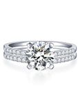 Oivley Moissanite Wedding Ring Sets for Women, Round Moissanite Engagement Ring Set D Color Lab Created Diamond Bridal Ring Set Sterling Silver 18K White Gold Plated Solitaire Engagement Ring 2CT-55