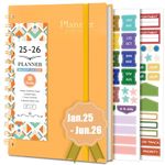 BLESWIN Monthly & Weekly Planner 2025-2026, 18 Month Diary A5 Week to View, Weekly Planner Spiral Bound, Orange Academic Diary Planner Notebook with Stickers Tabs, Organiser Planner for Women Men