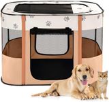 Avont Portable Dog Cat Playpen, Foldable Pop Up Pet Play Pen Travel Crate with Floor and Mesh Door Top for Indoor Outdoor Collapsible Tent Cage -S, Orange