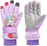QKURT Children's Ski Gloves, Thick Winter Warm Gloves Windproof Snow Mittens Kids Unicorn Ski Gloves Cold Weather Gloves for 2~13 Years Old Kids Sledding Gloves Snowboard Gloves Skating Gloves