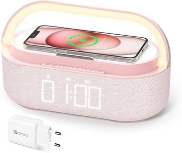 COLSUR Radio Despertador Digital con Carga Inalambrica, FM Radio con Puerto de carca USB, Pantalla LED Ajustable, Luz Nocturna, Bluetooth, Alarma de Temporizador de Apagado y Soporte para Teléfono