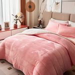 3-Layer Luxury Flannel Fleece Thick Bed Blanket Twin Size for Girls, Soft Plush Velvet Sherpa Blanket with 2 Pillow Shams Heavy Warm for Winter, Breathable n Washable, Pink