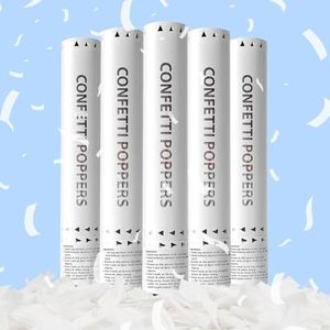 White Confetti Poppers,Water Soluble Rice Paper Confetti Cannon For Wedding,Biodegradable Confetti Poppers Air Powered For Engagement,Wedding,Birthday,Celebrations and New Years Eve(White 5pack)