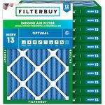 Filterbuy 16x20x2 Air Filter MERV 13 Optimal Defense (12-Pack), Pleated HVAC AC Furnace Air Filters Replacement (Actual Size: 15.50 x 19.50 x 1.75 Inches)