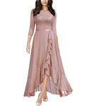 Miusol Women's Elegant Floral Lace Ruffle Bridesmaid Maxi Dress, Pink, X-Large