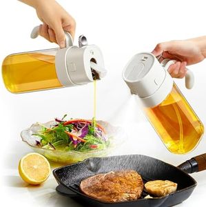 JELITY Upgraded Oil Spray Bottle for Kitchen, 2pcs 2 in 1 Olive Oil Dispenser, 550ml Glass Oil Sprayer for Cooking, Food-Grade Oil Mister for Air Fryer, BBQ, Salad (White)