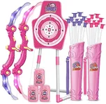 Bow and Arrow Toys for 5 6 7 8 9 10 Years Olds Girls, Archery Set Includes 2 Super Bow with LED Lights, 20 Suction Cups Arrows,Archery Set with Standing Target,3 Target Cans,Gift for Kids