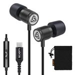 LUDOS Ultra USB C Headphones, 5 Years Warranty, Magnetic USB-C Earbuds for iPhone 16 15 Pro Max Plus Samsung Galaxy S23 Ultra S22 S21 FE S20 Z Flip 3 Fold 4 A53 A54, USB Type C Earphones - Black