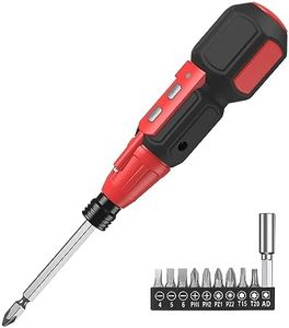LOFICOPER Cordless Electric Screwdriver Kit, Rechargeable Electric Screwdriver, Mini Power Screwdriver with 10 Bits, 1 Bit Holder, LED Lights, Charging Cable, for Phones, PC, Toys, Black and Red