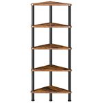 HOOBRO Corner Shelf, Industrial 5-Tier Wall Corner Bookshelf with Metal Frame, Corner Shelf Stand Display Plant Flower, Corner Bookcase for Small Spaces, Bedroom, Living Room, Rustic Brown BF33CJ01