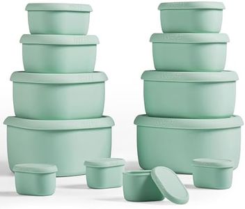 ISSEVE 12Pcs/Set Nesting Silicone Food Storage Containers with Lids, BPA Free Reusable Meal Prep Silicone Containers Airtight, Freezer Dishwasher Safe (33.8oz, 20oz, 10oz, 6.7oz, 1.3oz) (Green)