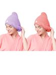 Cortina Microfiber Hair Towel Cap, Soft Absorbent Quick Drying Cap for Curly Thick Hair, Wrap Cap for Women Girls-Pack of 2,Purple-Pink