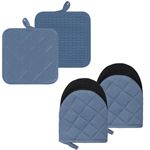 Oven Mitts and Pot Holders Set of 4, 500F Heat Resistant Oven Gloves, Silicone Kitchen Mini Oven Mittens, Non-Slip Grip Surfaces and Hanging Loop Gloves, for Grilling, Cooking, Baking, Barbecue