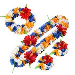 Layseri Hawaiian Luau Flower Leis Jumbo Necklace Bracelets Headband Set Mahalo Floral leis (blue,orange and white)