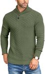 COOFANDY Men's Shawl Collar Sweater Textured Knitted Pullover Sweaters Casual Patterned Sweater Army Green