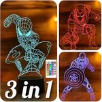 SerkyHome 3in1-3D Illusion Night Light for Kids with Remote Control-Superheroes Led Table Lamp-Birthday Gift Toy for 3 4 5 6 7 8 9 Age Kids (Spiderman-Darth Vader-Dinasour)