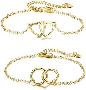 HUASAI Two Interlocking Infinity Circle Heart Bracelet Set Friendship Bracelet Mother's Day Jewelry For Women