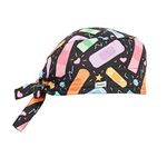 Associated Uniforms Printed Scrub Cap Unisex With Sweat Band (Bandaids) - Black