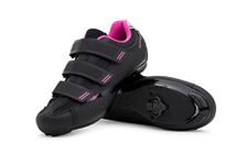 Tommaso Pista All Purpose Ready to Ride Indoor Cycling Shoes Women Bundle - Comfortable, Breathable Spin Shoes Women Indoor Cycling Cleats - Look Delta & SPD Compatible, Black/Pink-SPD, 8