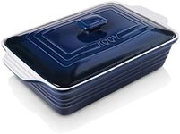 KOOV Ceramic Casserole Dish with Lid, Covered Rectangular Casserole Dish Set, Lasagna Pans with Lid for Cooking, Baking dish With Lid for Dinner, 9 x 13 Inches, Gradient Series (Gradient Blue) Grey)