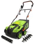 Upgraded 16-Inch Electric Dethatcher Scarifier, Lawn Dethatcher with Collection Bag, 5-Position Depth Adjustment,Wider Working Width, Foldable Handle Design for Easy Carrying&Storage,Thatcher for Lawn