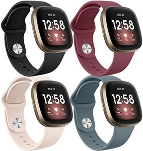 [4 Pack] Silicone Bands for Fitbit Versa 4 Bands&Fitbit Versa 3 Bands, Fitbit Sense 2 Bands&Fitbit Sense Bands, Soft Adjustable Sport Wristbands Women/Men for Fitbit Versa 4/3 / Sense/Sense 2