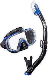 TUSA Sport Adult Visio Tri-Ex Black Series Mask and Dry Snorkel Combo, Black/Metallic Blue