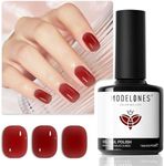 Modelones Red Jelly Nail Gel Glue Polish, 15ml Nude Crystal Transparent Neutral Sheer High Gloss Red Color Gel Polish, Soak off UV LED Cured at Home Salon DIY French Manicure Nails Art