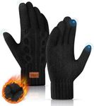 FORVEVO Mens Gloves Winter Gloves, Thermal Touch Screen Gloves for Work Running Driving Walking with Warm Soft Lining - Black Knitted Gloves