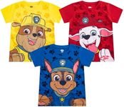 Nickelodeon Paw Patrol Boy's 3-Pack Chase, Marshall and Rubble Tees, Blue/Yellow/Red, Size 5