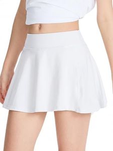 DEVOROPA Girls Tennis Skirts Stretch Adjustable Waist Youth Golf Athletic Pleated Skorts Lining Kids Cheer Shorts Pocket White XL