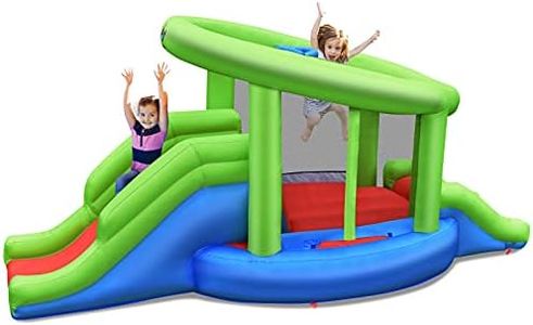 COSTWAY Kids Bouncy Castle, Inflatable Jumper House with Double Slides, Basketball Hoop, Climbing Wall and Jumping Area for Indoor Outdoor (4 x 2 x 2m)