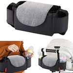 Baby Buggy Organiser Baby Pushchair Pram Cup Holder Bags Mummy Bag Universal Organiser with 2 Bottle Holders Pockets (Black)