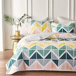 Uozzi Bedding 3 Piece Reversible Colorful Quilt Set King Size with Navy Green Orange Yellow Cubes Microfiber Lightweight Floral Coverlet Bedspread for All Season