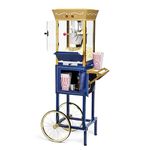 Nostalgia Popcorn Maker Machine - Professional Cart With 8 Oz Kettle Makes Up to 32 Cups - Vintage Popcorn Machine Movie Theater Style - Navy & Gold