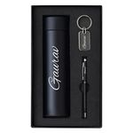 The Wallet Store Personalized 3-in-1 Gift Set Stainless Steel Water Bottle with Metal Key Chain & Pen LED Temperature Water Flask for School, Office, Home