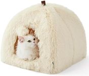 Bedsure Cat Beds for Indoor Cats - 2 in 1 Cat Cave for Kittens and Small Pets, Cat House Tent with Removable Washable Cushioned Pillow, Cat Hideaway with Non-Slip Bottom, Plush Beige, 16 inches