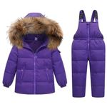 Kids 2-Piece Snowsuit Set Winter Hooded Puffer Jacket and Snow Bib Pants Ski Suits Ultralight Outfit Set, Purple 4-5 Years