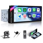 Single Din Car Stereo with Wireless Carplay&Android Auto,6.86 Inch Touch Screen 1 Din Car Radio with Bluetooth FM Radio Mirror Link for iOS/Android AUX/USB/TF Port Car Multimedia Player+Backup Camera
