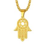 Gold Amulet Hand of Fatima Charm Unisex Protection Jewelry Stainless Steel Star of David Hamsa Hand Pendant Necklace for Men Women
