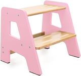 Wooden Step Stools for Kids - Sturdy, Non-Slip, Non-Tip Toddler Step Stool for Bathroom Sink for Your Little One - Light Pink