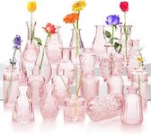 BEAHOT 22 Pack Flower Vase - Mini Bud Vases in Bulk, Small Vases for Flowers, Glass Vases for Centerpieces, Vintage Vases for Wedding Decor, Cute Crystal Bud Vases for Room Home Office Decor (Pink)