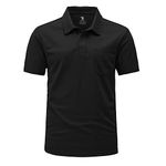 Rdruko Mens Casual Smart Polo Shirts with Pocket Short Sleeve Summer Breathable Golf Work Tops Dry Fit Polyester Shirts Black XL