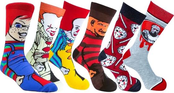 JMGKJM 6pairs Men's Cotton Blend Comfortable Cartoon Anime Horror Scary Characters Doll Joker Graphic Crew Socks Novelty Funny Crazy Cool Socks Dress Socks, Mixed Color