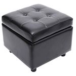 LEITING Luxury Faux Leather Storage Ottoman Toy Box Chair Seat Stool Upholstered Footstool Footrest Cube Pouffe Square For Living Room Bedroom (Black)