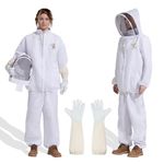 QHZHANG Bee Suit Jacket+Pants-splitter Body Suit with Beekeeping Jacket for Men Women- sting proof Bee Jacket with with Veil Hood &sheepskin Gloves(XL-5.6""-6"")