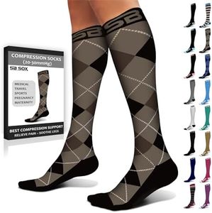 SB SOX Compression Socks for Men & Women (20-30 mmHg) - Best Support Stockings for Travel, Medical, and Sports - Perfect for Everyday Wear (Small, Dress-Black Argyle)